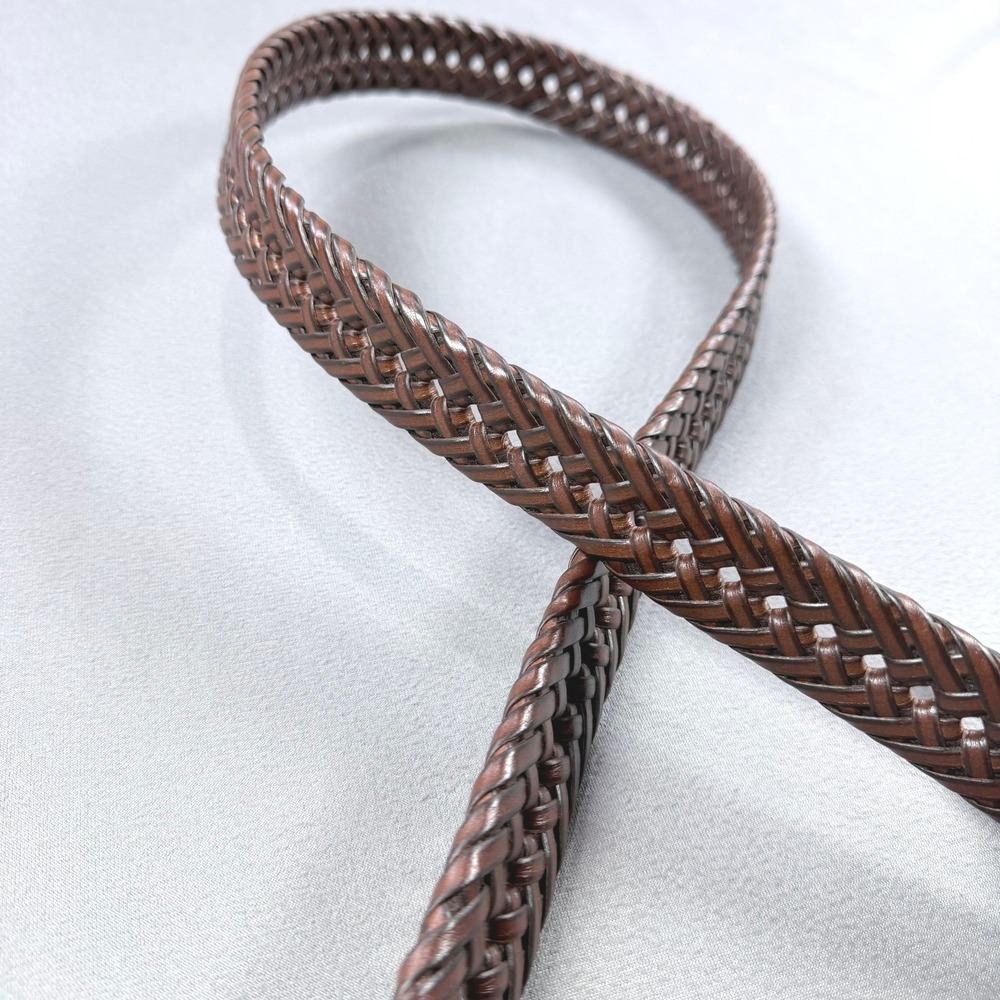 Goodfellow Mens L Brown Faux Leather Braided Woven Belt Silver Buckle 36-40 NEW